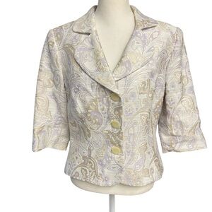 Talbot’s Blazer Jacket Size 8P White Lavender Cream Paisley 3/4 Sleeves Office